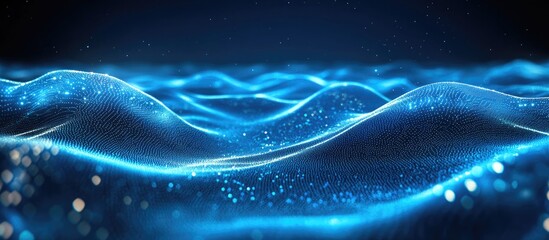 Poster - Abstract wave of particles with a shiny blue technological background Illustration