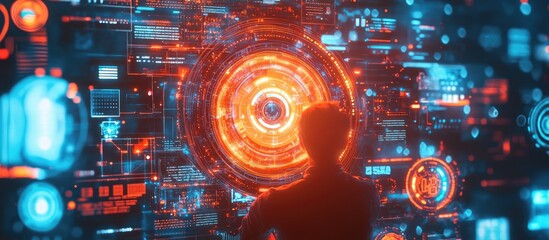 Aufkleber - Top view of an individual engaged in AI technology and creative devices illustrating innovative business concepts and digital transformation