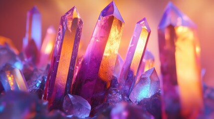 Poster - Vibrant stone crystals displayed against a luminous backdrop close up macro image