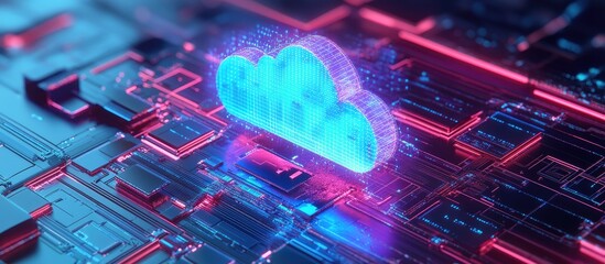 Aufkleber - Cloud Computing and Digital Data Solutions 3D Illustration of Technology for Information Storage and Cybersecurity