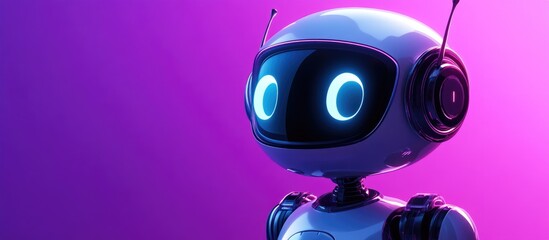 Poster - Adorable robot featuring a 15 screen set against a purple backdrop Emphasizing technology in 3D visualization