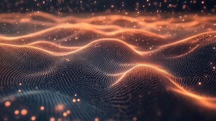 Fototapete - Abstract background featuring a wave of dots and woven lines illustrating a network connection structure