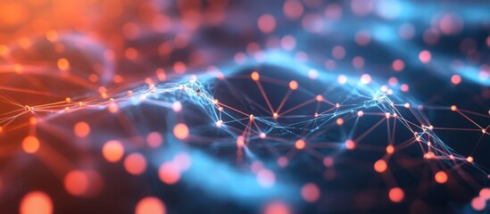 Poster - Abstract digital concept of neural networks showcasing cyber technologies and data security through a 3D illustration of polygon networks and cloud databases