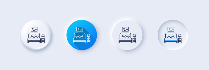 Wall Mural - Furniture line icon. Neumorphic, Blue gradient, 3d pin buttons. Home interior sign. Bedroom symbol. Line icons. Neumorphic buttons with outline signs. Vector