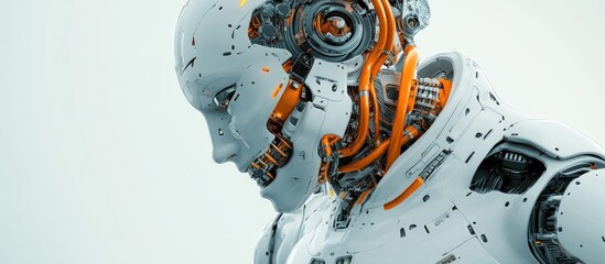 Wall Mural - stylish male robot featuring an exposed mechanical digestive system showcased in a 3d profile render