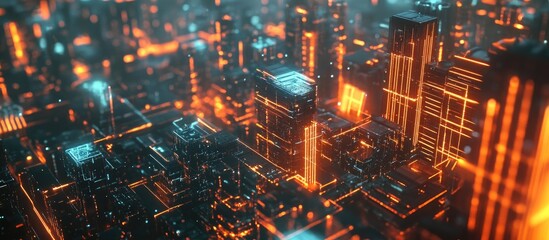 Poster - Futuristic urban landscape showcasing the concept of wireless network connectivity