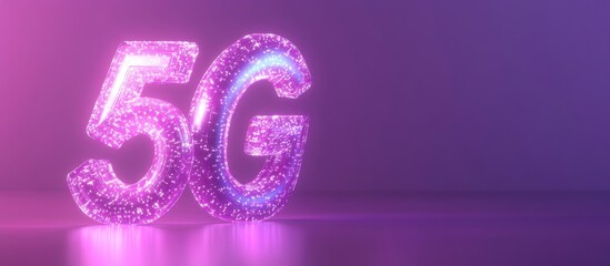 Poster - 5G network symbol against a purple gradient background representing the concept of the fastest network in a 3D illustration