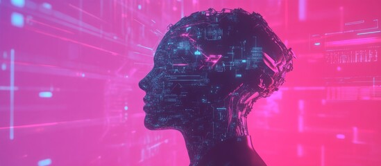 Poster - Contemporary backdrop symbolizing artificial intelligence cutting edge technologies robots and a person with technical features integrated into their mind Theme of technology and engineering
