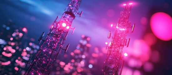 Poster - Mobile internet antenna for 5G technology Radio tower transmitting 4G and 5G signals along with radio waves supporting internet connectivity