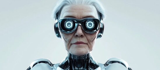 Poster - Isolated robotic grandmother character Cyborg governess design