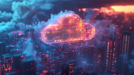 Poster - IoT data transfer cloud computing and smart city concepts represented visually