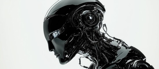 Poster - Detailed depiction of a black AI robot on a white background High quality 3D rendering and illustration 3D computer graphics