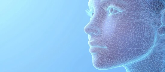 Poster - 3D wireframe representation of a young female face or head isolated on a plain background