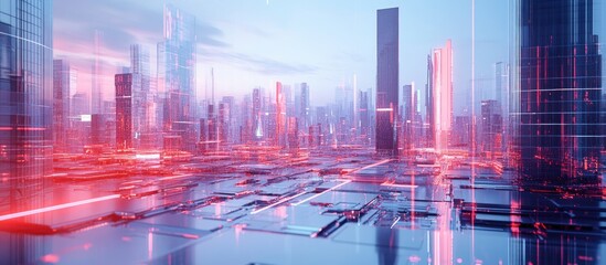 Poster - Futuristic urban landscape with cyberpunk elements 3D digital rendering