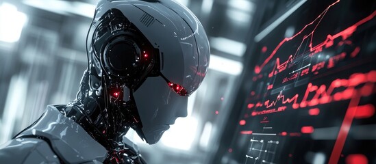 Aufkleber - Robot face illustration featuring a point and line graph embodying a technology concept