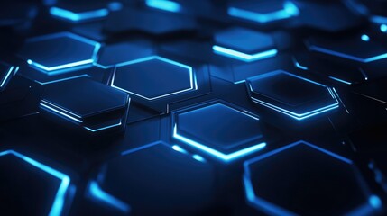 Fototapete - Contemporary abstract backdrop featuring luminous geometric lines with a blue gradient in a hexagonal shape Evokes a sense of futuristic technology