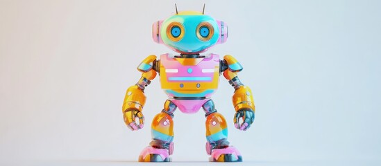 Poster - Colorful robot standing alone on a white background adorable design 3D rendering