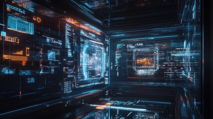 Poster - Dual exposure featuring a computer and technology themed interface Symbolizes innovation and advancements
