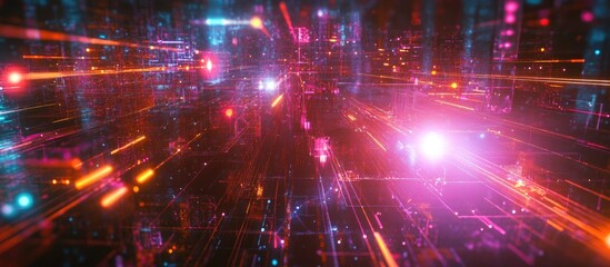 Poster - Futuristic cyber world featuring dreamlike neural connections vibrant lasers and neon lights