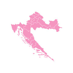 Wall Mural - Colored (pink) silhouette map of croastia with the outline of regions. Vector illustration