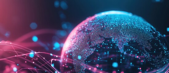 Poster - Detailed 3D render of a globe showcasing a technology theme featuring intricate arcs connecting different points representing a digital information backdrop