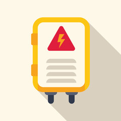 Poster - Yellow electrical panel showing high voltage sign with long shadow, flat vector illustration