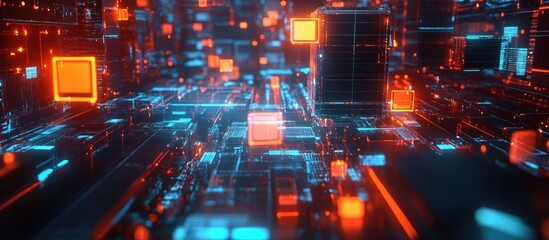 Poster - Communication technology for online businesses Worldwide network and telecommunication featuring cryptocurrency blockchain and IoT elements