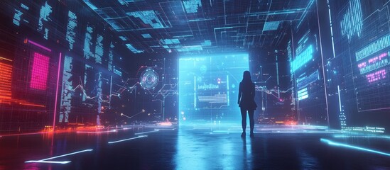 Aufkleber - Business professional utilizing AI technology for market analysis gathering data for customer insights and executing marketing strategies through data analytics