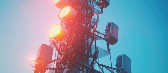 Poster - Cellular base station technology with antennas for wireless communication showcasing 3G 4G and 5G capabilities on a telecommunication tower