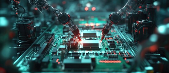 Poster - High Precision Robotic Arms in Fully Automated PCB Assembly Line within a Modern Electronics Facility Production of Electronic Devices and Component Installation on Circuit Boards