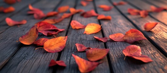 Crisp autumn leaves scattered on a wooden surface showcasing a vibrant array of colors that highlight the beauty of the changing season