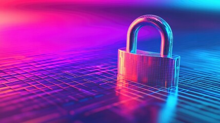 Poster - 3D rendering of a padlock symbolizing security set against a colorful background