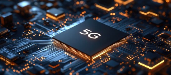 Aufkleber - 5G mobile chip on a circuit board background Space for text and technology themes Focused details