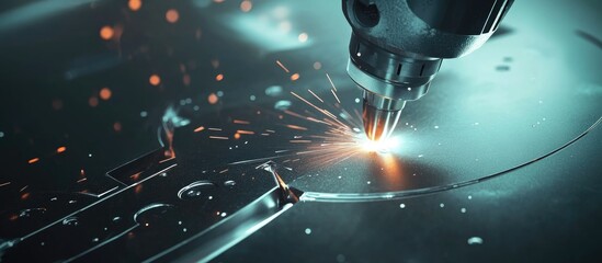 Poster - Close up of laser welding being performed with a handheld machine showcasing advanced technology in the welding process