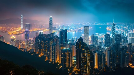 Wall Mural - Hong Kong's skyline ablaze at night