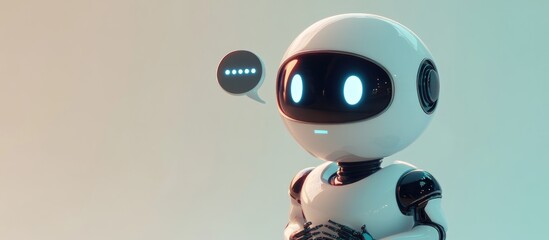 Poster - Futuristic robotic character featuring a chat bubble representing modern artificial intelligence and communication technology