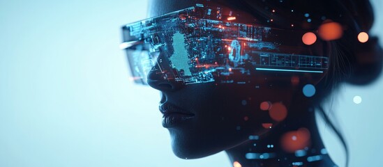 Poster - Double exposure depicting a technology themed illustration Represents the concept of innovation and digital advancements