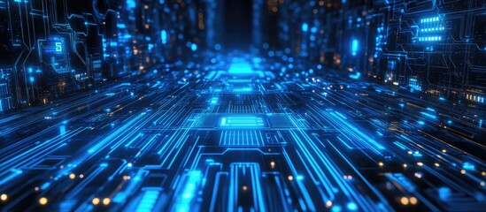 Poster - Blue 5G cyber circuit futuristic technology concept backdrop
