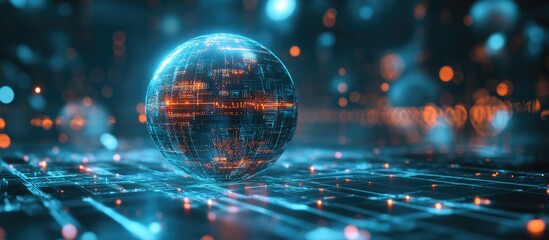 Aufkleber - Futuristic background featuring a spherical quantum computer with depth of field 3D illustration