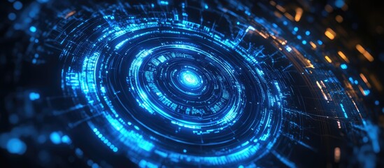 Poster - Abstract digital illustration featuring a blue cyber circle representing advanced technology and internet concepts