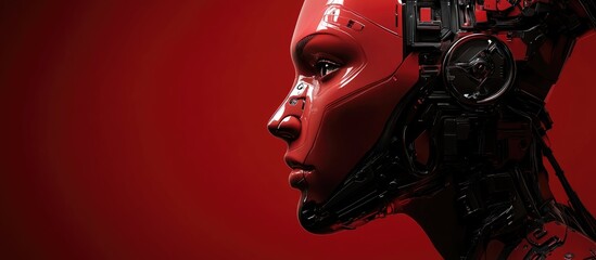 Poster - Cyborg face in profile view with a red color scheme