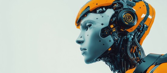 Aufkleber - 3D rendering of a concept featuring a robotic cyborg head combined with intelligent machine elements