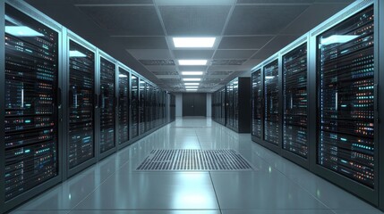 Poster - 3D rendered illustration depicting a modern data center environment