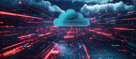 Poster - Futuristic cybersecurity and digital data concepts featuring cloud computing high speed 5G networks and big data analysis in a 3D rendered background