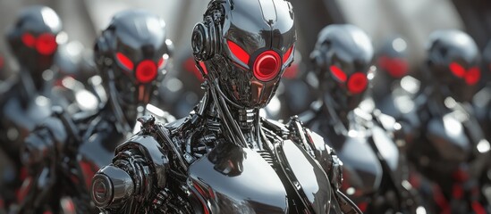 Poster - Robotic metal warriors in a 3D illustration