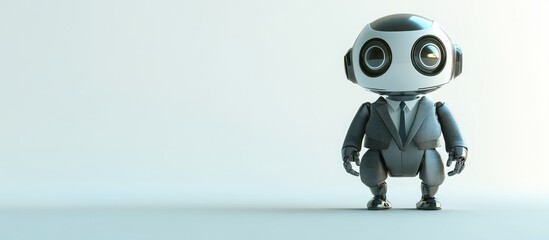 Poster - 3D illustration of a small robot dressed in a business suit against a plain white background