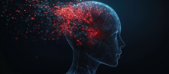 Aufkleber - Cyborg head representing artificial intelligence isolated on a dark background created through 3D rendering