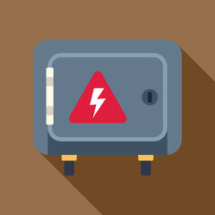 Poster - flat design vector illustration of grey electric fuse box with high voltage sign
