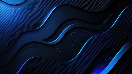 Poster - Abstract modern background featuring a minimalistic design with a black and blue color gradient Incorporates geometric shapes 3D effects and a luxurious cut paper or metal appearance