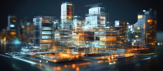 Poster - illustration of digital twins technology showcasing the future of construction for architects and en